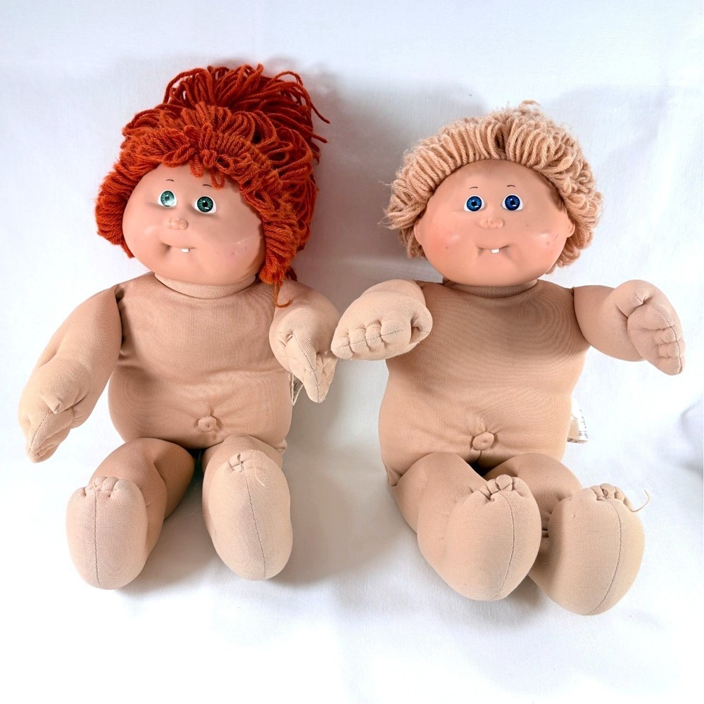 2 Vtg 1978 1982 Cabbage Patch Dolls‎ HM#5 One Tooth Dimples Red & Blonde Hair